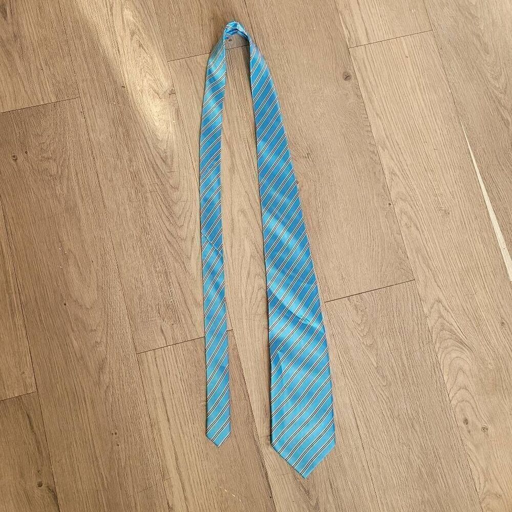 100% silk blue white & black striped tie‎ Mystic Clothing